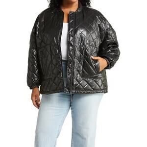 Halogen Black Full Zip Quilted Jacket 3X Shiny Medium Weight Coat Outerwear